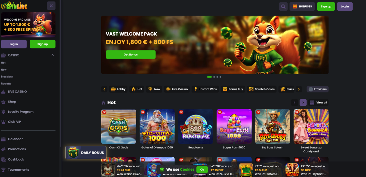 Spinline Casino kasiino pakkumised